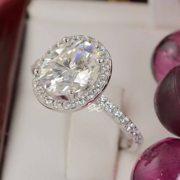 Fine Jewelry Jewelry - CERTIFIED 4.9 CTW. HALO OVAL CUT MOISSANITE DIAMOND RING 8